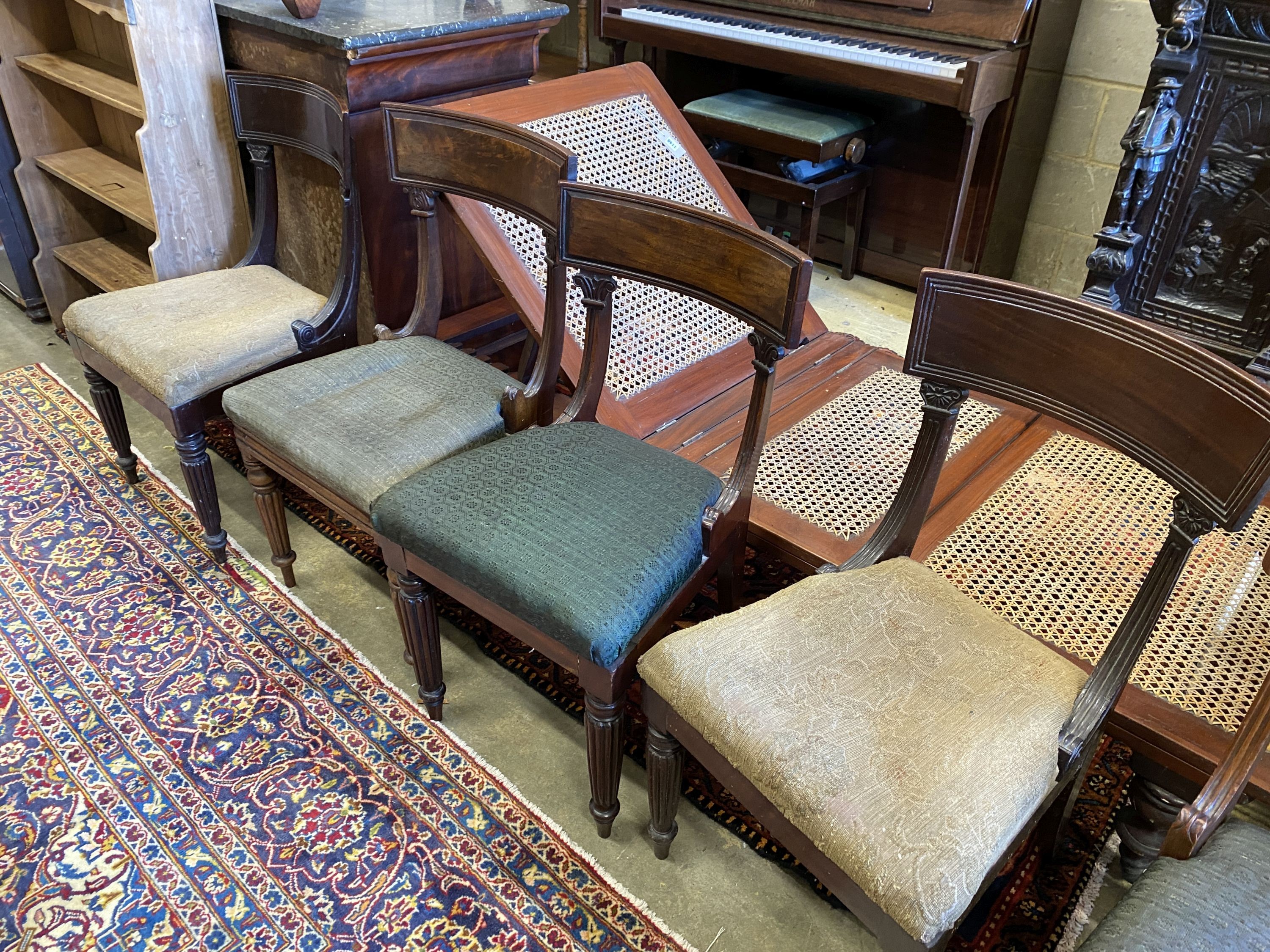A harlequin set of eight early Victorian mahogany dining chairs